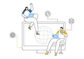Intranet Internet Network Connection Technology Illustration to Share Confidential Company Information and Website in Flat Cartoon Background vector