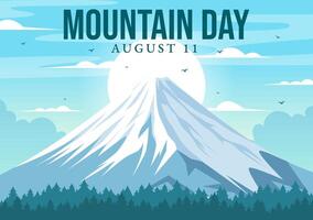 Mountain Day in Japan Illustration on August 11 featuring Mount Fuji and Sakura Flower Background in a Flat Cartoon Style Design vector