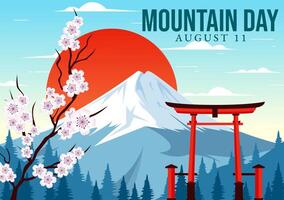Mountain Day in Japan Illustration on August 11 featuring Mount Fuji and Sakura Flower Background in a Flat Cartoon Style Design vector