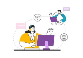 Intranet Internet Network Connection Technology Illustration to Share Confidential Company Information and Website in Flat Cartoon Background vector