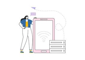 Intranet Internet Network Connection Technology Illustration to Share Confidential Company Information and Website in Flat Cartoon Background vector