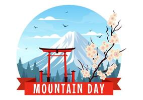 Mountain Day in Japan Illustration on August 11 featuring Mount Fuji and Sakura Flower Background in a Flat Cartoon Style Design vector