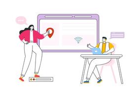 Intranet Internet Network Connection Technology Illustration to Share Confidential Company Information and Website in Flat Cartoon Background vector