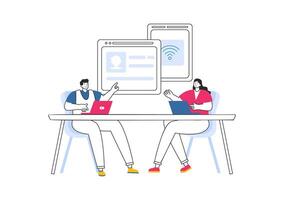 Intranet Internet Network Connection Technology Illustration to Share Confidential Company Information and Website in Flat Cartoon Background vector
