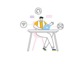 Intranet Internet Network Connection Technology Illustration to Share Confidential Company Information and Website in Flat Cartoon Background vector