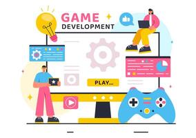 Illustration of Game Development with Games, Digital Technology, Programming, and Coding in a Flat Style Cartoon Background vector