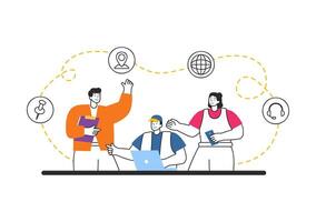 Intranet Internet Network Connection Technology Illustration to Share Confidential Company Information and Website in Flat Cartoon Background vector