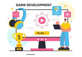 Illustration of Game Development with Games, Digital Technology, Programming, and Coding in a Flat Style Cartoon Background vector