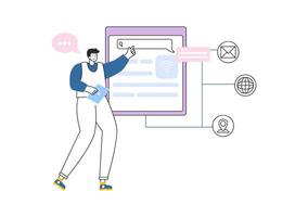Intranet Internet Network Connection Technology Illustration to Share Confidential Company Information and Website in Flat Cartoon Background vector
