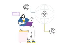 Intranet Internet Network Connection Technology Illustration to Share Confidential Company Information and Website in Flat Cartoon Background vector