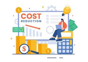 Cost Reduction Illustration depicting Decrease, Price Minimization, or Falling Profit Rates in Business, in a Flat Style Cartoon Background vector