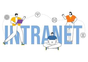 Intranet Internet Network Connection Technology Illustration to Share Confidential Company Information and Website in Flat Cartoon Background vector