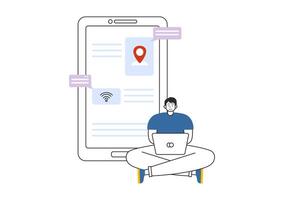 Intranet Internet Network Connection Technology Illustration to Share Confidential Company Information and Website in Flat Cartoon Background vector