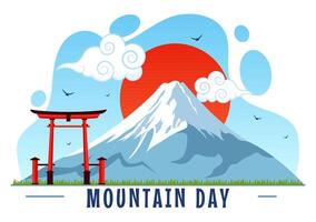Mountain Day in Japan Illustration on August 11 featuring Mount Fuji and Sakura Flower Background in a Flat Cartoon Style Design vector