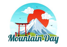 Mountain Day in Japan Illustration on August 11 featuring Mount Fuji and Sakura Flower Background in a Flat Cartoon Style Design vector