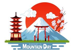 Mountain Day in Japan Illustration on August 11 featuring Mount Fuji and Sakura Flower Background in a Flat Cartoon Style Design vector
