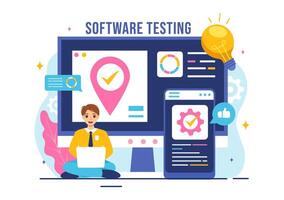 Software Testing Illustration featuring Application Engineering, Debugging Development Process, Programming, and Coding in a Flat Background vector