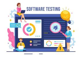 Software Testing Illustration featuring Application Engineering, Debugging Development Process, Programming, and Coding in a Flat Background vector