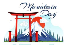 Mountain Day in Japan Illustration on August 11 featuring Mount Fuji and Sakura Flower Background in a Flat Cartoon Style Design vector