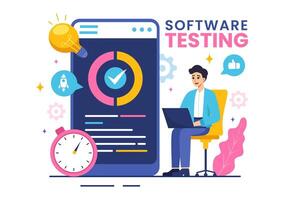 Software Testing Illustration featuring Application Engineering, Debugging Development Process, Programming, and Coding in a Flat Background vector