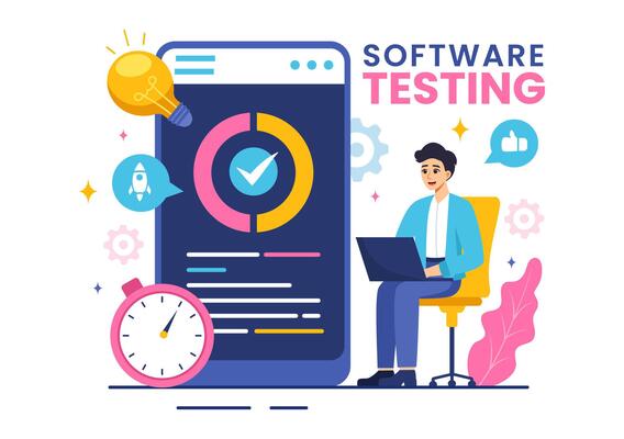 Software Testing Illustration featuring Application Engineering, Debugging Development Process, Programming, and Coding in a Flat Background