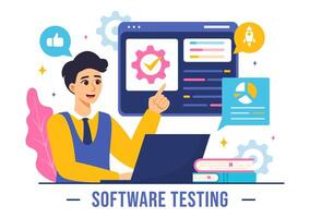 Software Testing Illustration featuring Application Engineering, Debugging Development Process, Programming, and Coding in a Flat Background vector