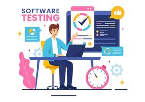 Software Testing Illustration featuring Application Engineering, Debugging Development Process, Programming, and Coding in a Flat Background vector