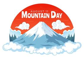 Mountain Day in Japan Illustration on August 11 featuring Mount Fuji and Sakura Flower Background in a Flat Cartoon Style Design vector