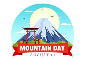 Mountain Day in Japan Illustration on August 11 featuring Mount Fuji and Sakura Flower Background in a Flat Cartoon Style Design vector
