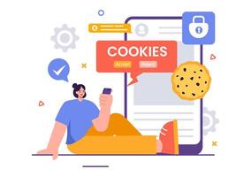 Internet Cookies Technology Illustration with Tracking Cookie Records of Browsing Activity on a Website in a Flat Cartoon Style Background vector