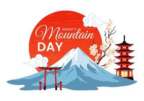 Mountain Day in Japan Illustration on August 11 featuring Mount Fuji and Sakura Flower Background in a Flat Cartoon Style Design vector