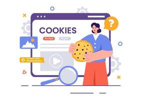 Internet Cookies Technology Illustration with Tracking Cookie Records of Browsing Activity on a Website in a Flat Cartoon Style Background vector