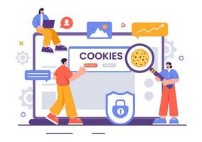 Internet Cookies Technology Illustration with Tracking Cookie Records of Browsing Activity on a Website in a Flat Cartoon Style Background vector