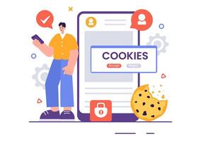 Internet Cookies Technology Illustration with Tracking Cookie Records of Browsing Activity on a Website in a Flat Cartoon Style Background vector