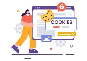 Internet Cookies Technology Illustration with Tracking Cookie Records of Browsing Activity on a Website in a Flat Cartoon Style Background vector