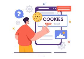Internet Cookies Technology Illustration with Tracking Cookie Records of Browsing Activity on a Website in a Flat Cartoon Style Background vector
