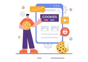 Internet Cookies Technology Illustration with Tracking Cookie Records of Browsing Activity on a Website in a Flat Cartoon Style Background vector