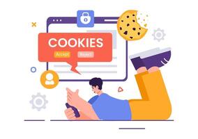 Internet Cookies Technology Illustration with Tracking Cookie Records of Browsing Activity on a Website in a Flat Cartoon Style Background vector