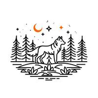 wolf in the middle of a simple forest vector