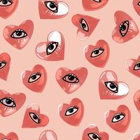 Heart with eye pattern. Valentine pattern. Red love heart seamless pattern illustration vector