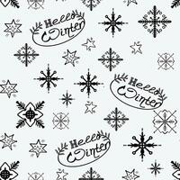 Simple Christmas seamless pattern with geometric motifs. Deer, inscriptions, gnomes, snowflakes. Collection of textiles in retro style, minimalism. Contour on a white background vector