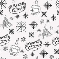 Simple Christmas seamless pattern with geometric motifs. Deer, inscriptions, gnomes, snowflakes. Collection of textiles in retro style, minimalism. Contour on a white background vector