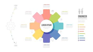 Gear pie chart engineer technology infographic template 8 steps for business. vector