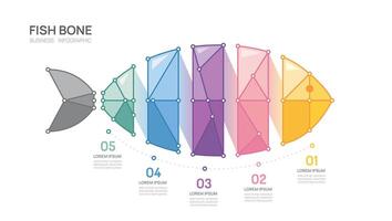 Infographic geometric fish bone diagram template for business. 5 step, presentation infographics. vector