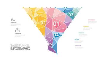 Infographic Sales funnel diagram template for business. Modern Timeline 5 step level, presentation infographics. vector