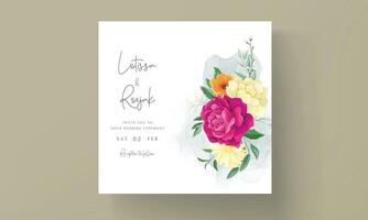 wedding invitation with beautiful colorful flowers vector
