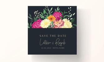 wedding invitation with beautiful colorful flowers vector