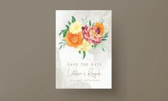 wedding invitation with beautiful colorful flowers vector