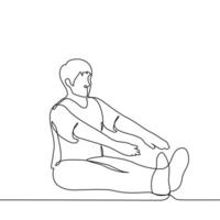man sits on the floor with his legs and arms stretched forward - one line art . concept man doing stretching vector