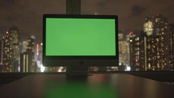 Computer Workplace Desk View in Modern City Office Workspace video